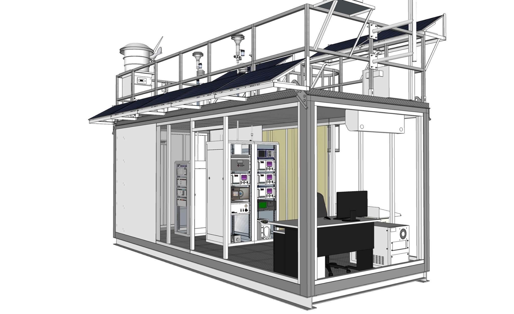 A customized monitoring station design with solar panels.